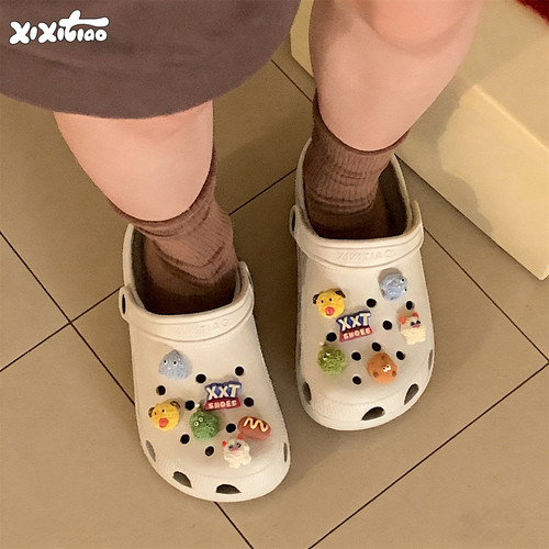 细细条趣味小怪兽足弓洞洞鞋