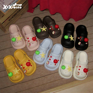 细细条 DIY立体红绿苹果洞洞鞋女士增高外穿夏季多巴胺沙滩凉拖鞋