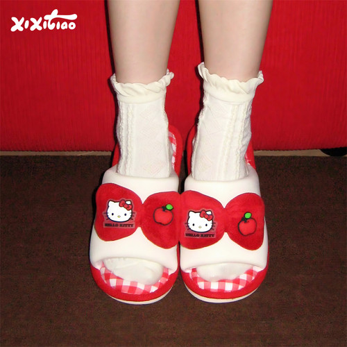 细细条三丽鸥可爱卡亚麻拖鞋女