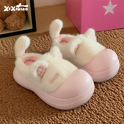 细细条可爱软萌猫耳朵棉拖鞋女