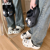 细细条 软底沙滩凉拖 男女甜酷黑白小猫情侣夏季 eva时尚 户外洞洞鞋