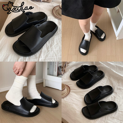 细细条踩屎感百搭纯色情侣凉拖鞋