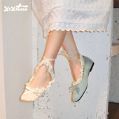 蕾丝花边绑带短袜洛丽塔小皮鞋 细细条 芭蕾风船袜女夏薄款 袜套ins