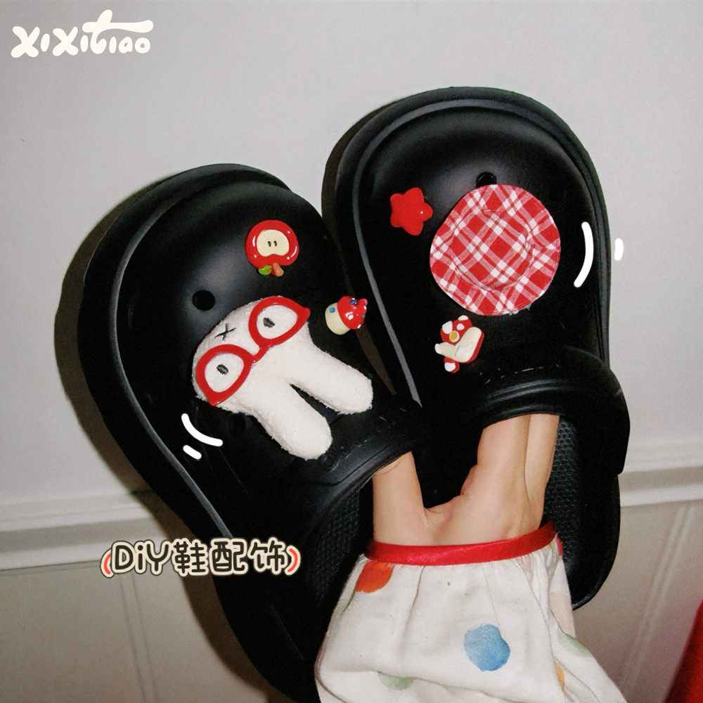 细细条 可爱眼镜小兔子diy洞洞鞋扣多巴胺装饰品可拆卸鞋子配饰