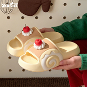 细细条 女居家防滑足弓学生夏少女心外穿凉拖 创意原味瑞士卷拖鞋