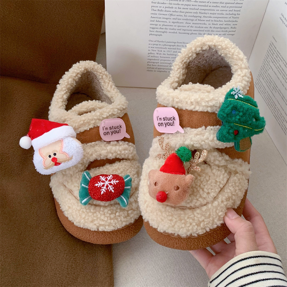 细细条 魔术贴羊羔毛棉鞋女冬季可爱圣诞老人亲子时尚外穿豆豆鞋,女鞋,乐福鞋（豆豆鞋）,淘宝优惠券,粉丝福利购,淘宝优惠卷