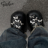 高级感银色蝴蝶结洞洞鞋 夏季 ins潮时尚 细细条 增高跟户外凉拖鞋 女