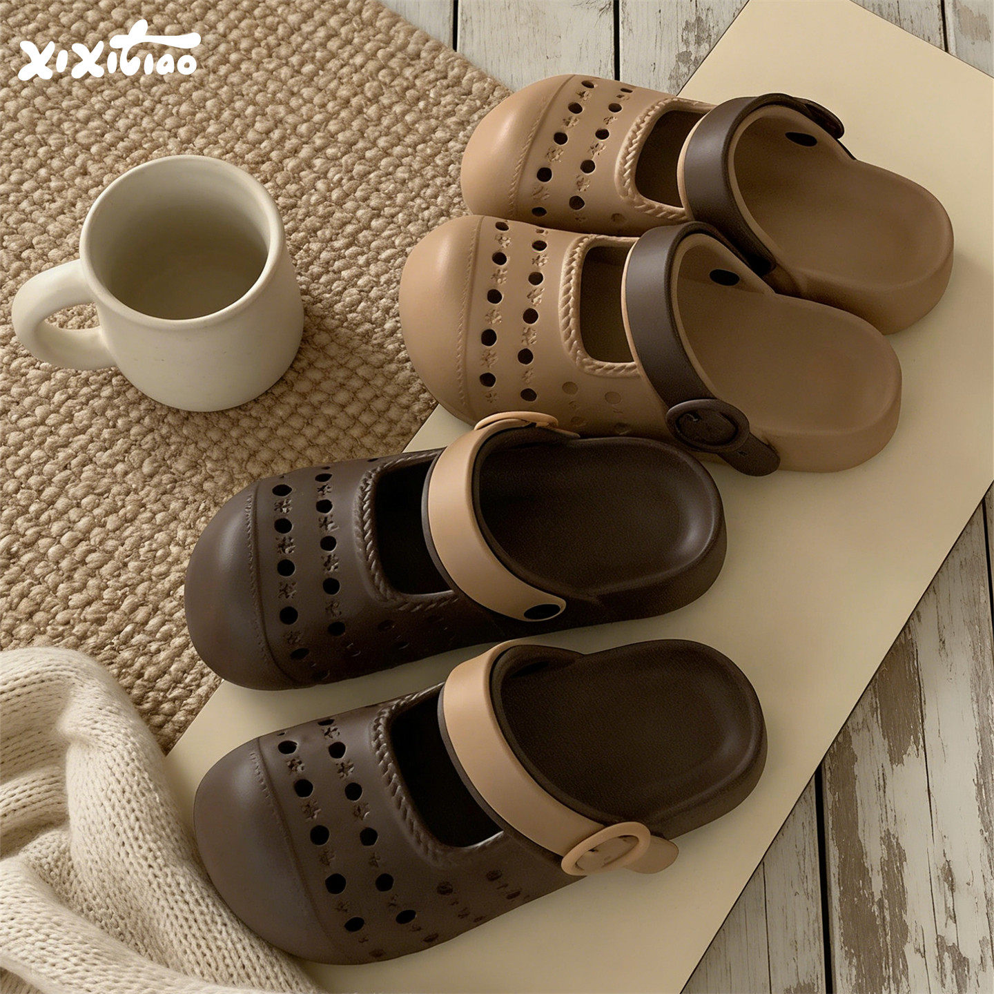 细细条 夏天百搭懒人包头拖女防滑度假网红沙滩洞洞鞋玛丽珍凉鞋