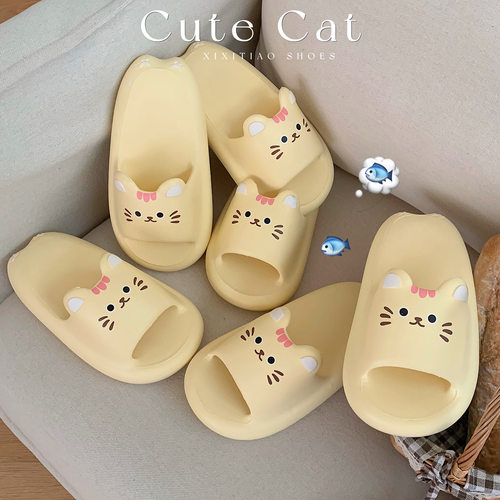细细条少女心可爱小猫一字拖鞋