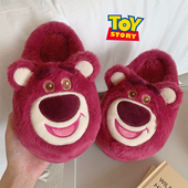 棉拖鞋 男女冬季 正版 细细条 可爱玩具总动员草莓熊情侣居家毛毛鞋