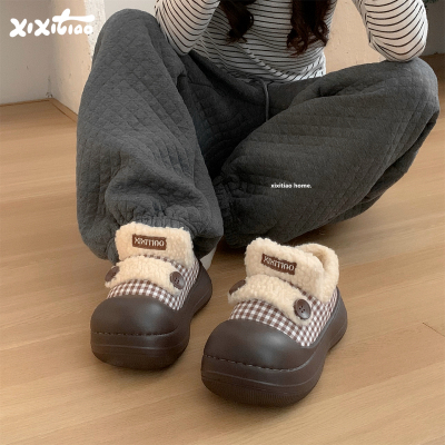 细细条时尚厚底撞色拼接棉鞋女