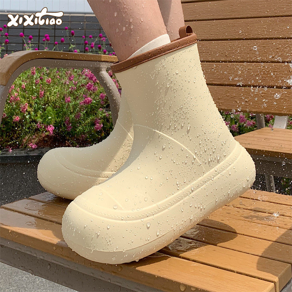细细条下雨水户外防水雨鞋女图片