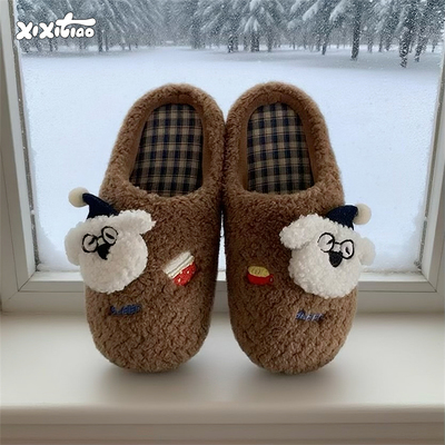 细细条趣味狗狗月子居家棉拖鞋