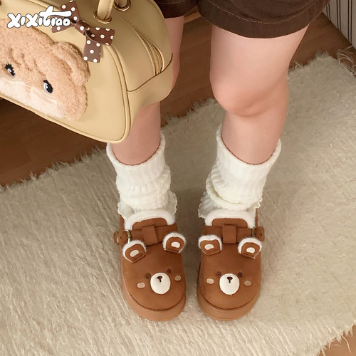 细细条可爱小熊冬天外穿棉鞋