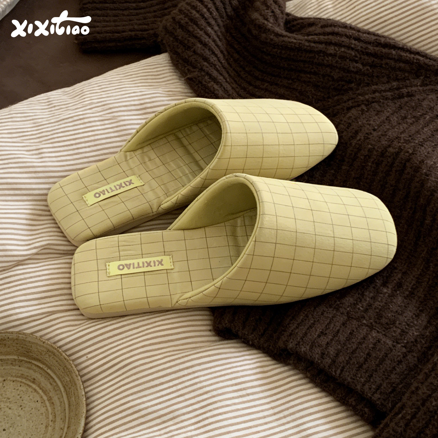 细细条 外穿时尚简约高级感方头包头拖女居家防滑四季通用地板鞋