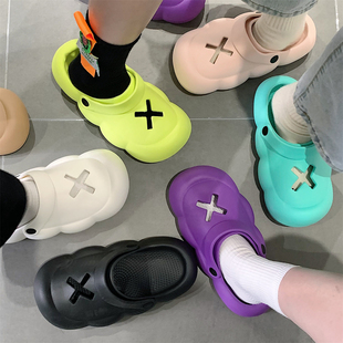 女夏季 細細條 個性 創(chuàng)意洞洞鞋 學生外穿街頭風防滑eva軟厚底涼拖鞋