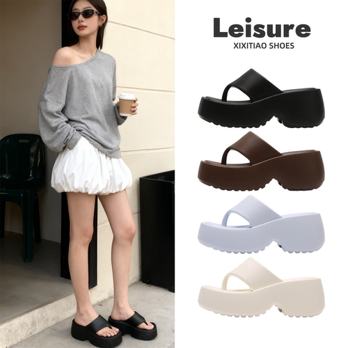 细细条增高8cm厚底方头人字拖