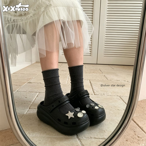 细细条甜酷y2k星星洞洞鞋女