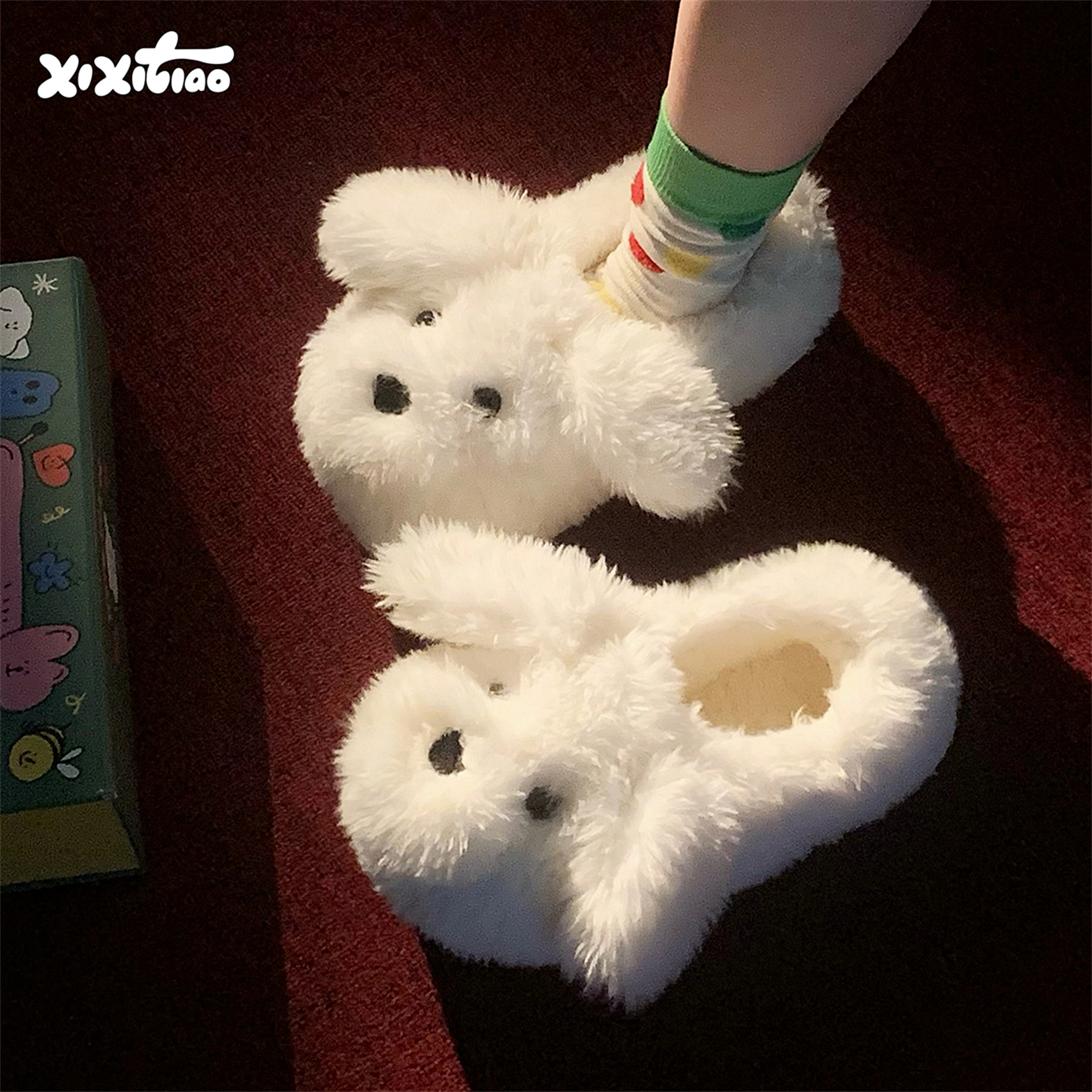 细细条 情侣冬季可爱狗狗棉拖鞋防滑居家舒适保暖男女包跟毛毛鞋