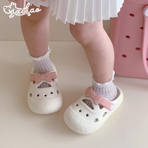 细细条仙女风蝴蝶结儿童洞洞鞋