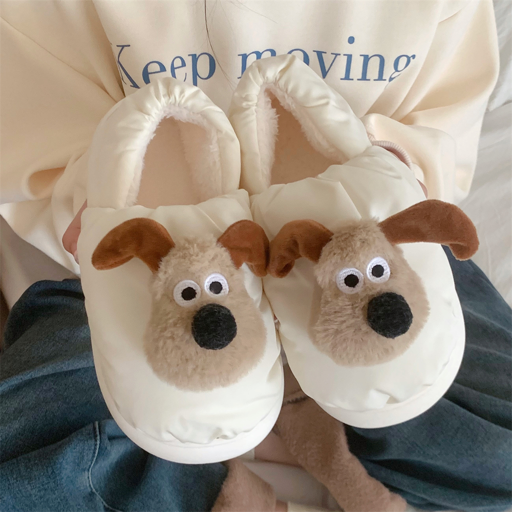 细细条可爱狗狗保暖加绒包跟棉鞋