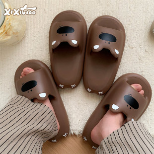 室内外可爱凉拖鞋 EVA厚底趣味大鼻狗狗男女士夏季 情侣拖鞋 细细条