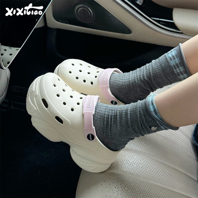 细细条时尚厚底增高8cm洞洞鞋