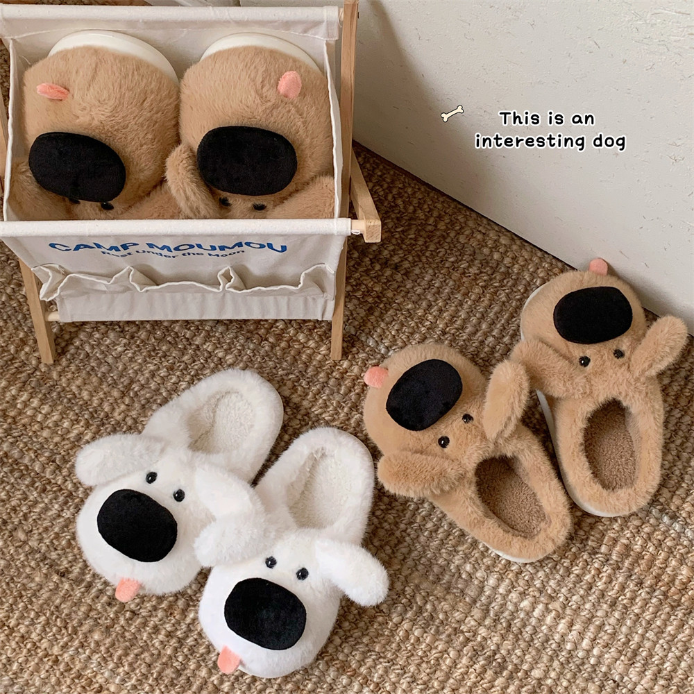 细细条 呆萌大鼻狗狗棉拖鞋男女保暖软底舒适情侣冬季居家毛毛鞋,居家布艺,居家棉拖/棉鞋,淘宝优惠券,粉丝福利购,淘宝优惠卷