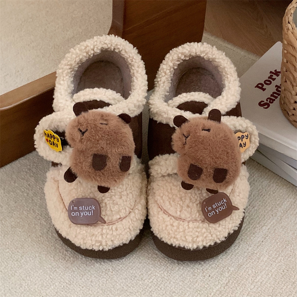 细细条 外穿豆豆鞋女冬季百搭呆萌卡皮巴拉水豚魔术贴羊羔毛棉鞋,女鞋,乐福鞋（豆豆鞋）,淘宝优惠券,粉丝福利购,淘宝优惠卷