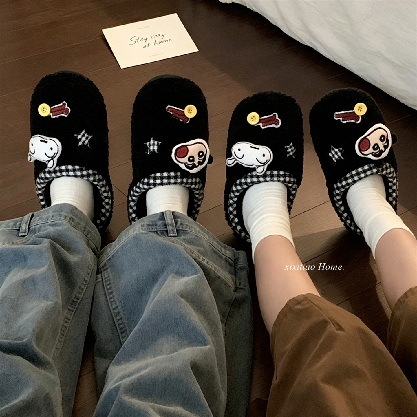 细细条 卡通正版蜡笔小新棉拖鞋情侣居家防滑男女冬季保暖毛毛鞋