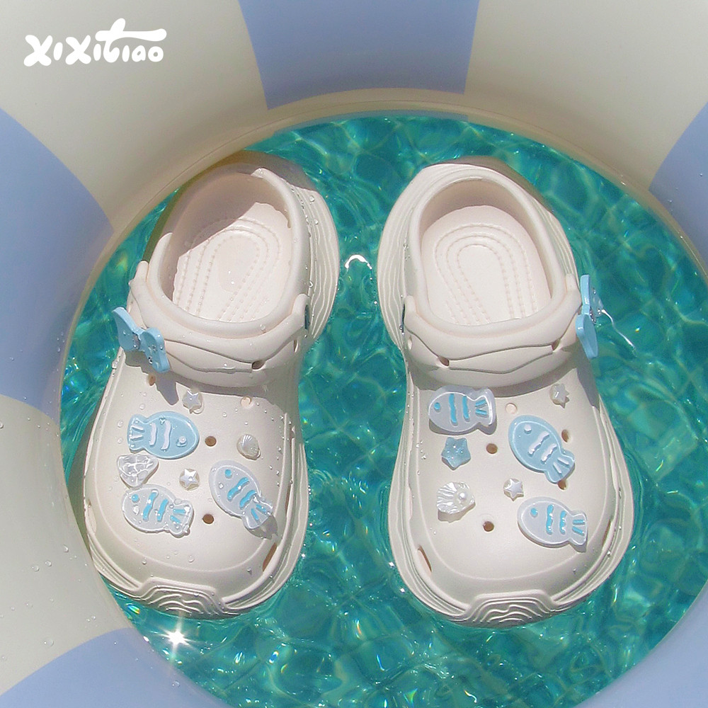 细细条 少女心贝壳小鱼学生度假沙滩鞋夏天室外百搭厚底女洞洞鞋,女鞋,洞洞鞋,淘宝优惠券,粉丝福利购,淘宝优惠卷