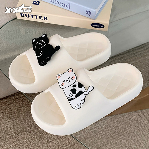 细细条新款趣味小猫拖鞋男女
