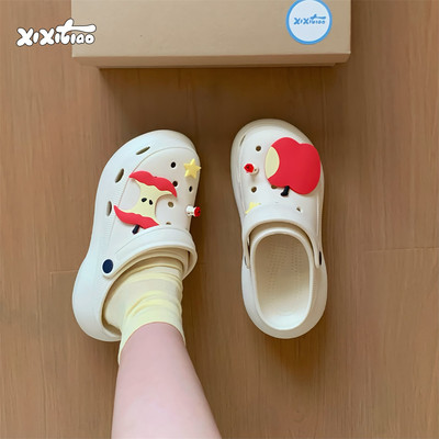 细细条外穿创意红苹果洞洞鞋