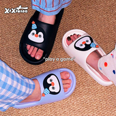 卡通企鹅凉拖鞋 防臭EVA厚底情侣家居浴室夏季 男女个性 细细条 拖鞋