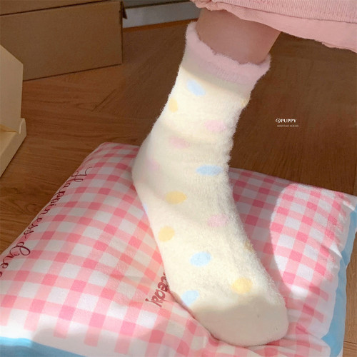 细细条少女心小狗蝴蝶结中筒袜