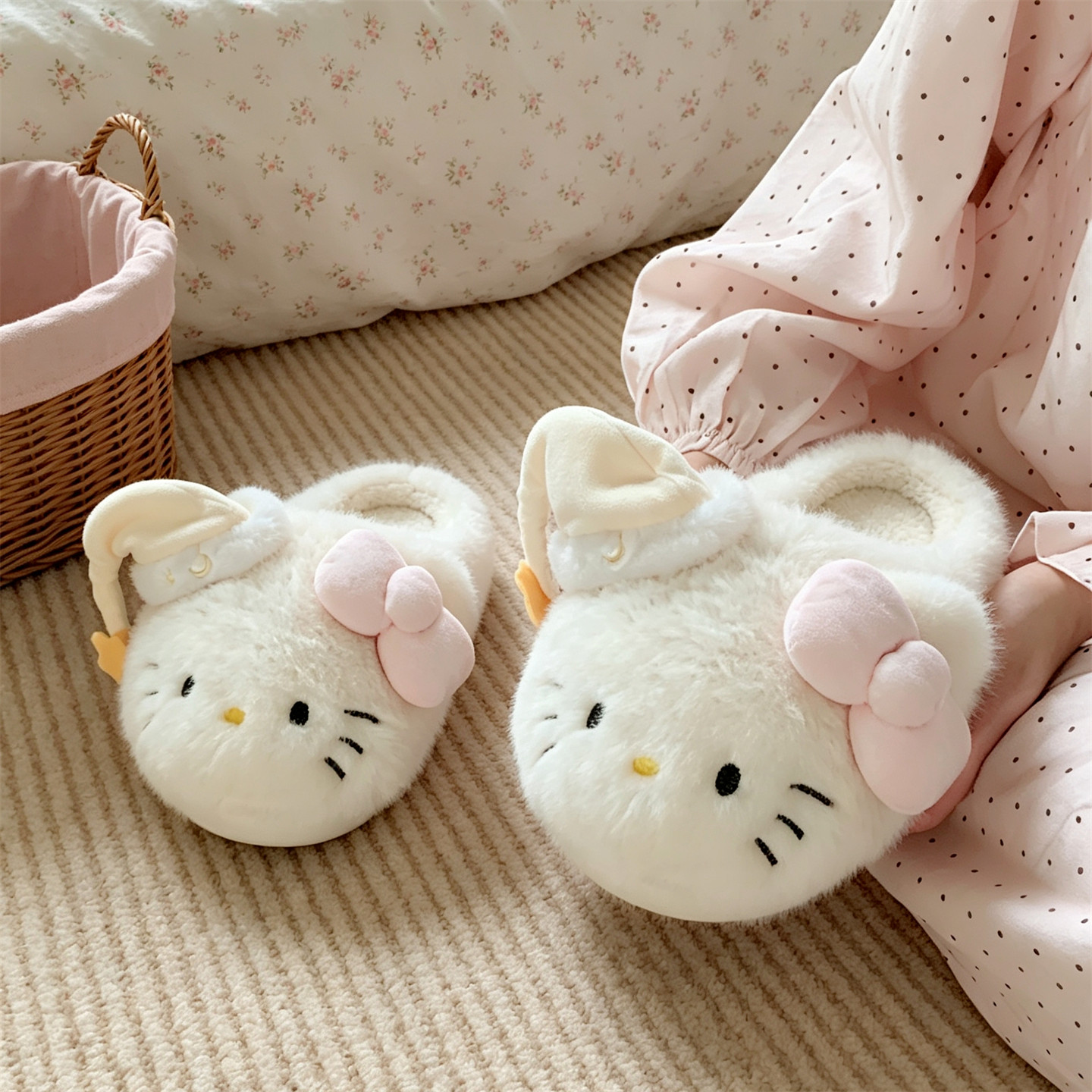 细细条 正版HelloKitty少女心冬季棉拖鞋家居室内保暖毛绒月子鞋