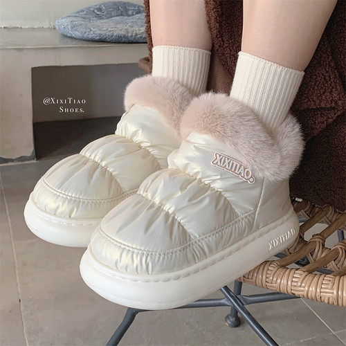 细细条冬季保暖加绒网红雪地靴