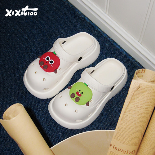 细细条可爱大眼红苹果洞洞鞋