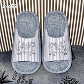 个性 小众独角兽小马ins牛仔居家拖鞋 女四季 细细条 软底木地板鞋 夏