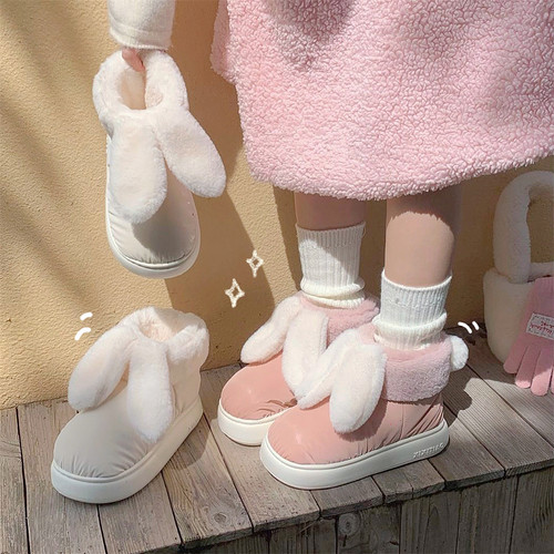 细细条可爱兔耳朵保暖外穿雪地靴