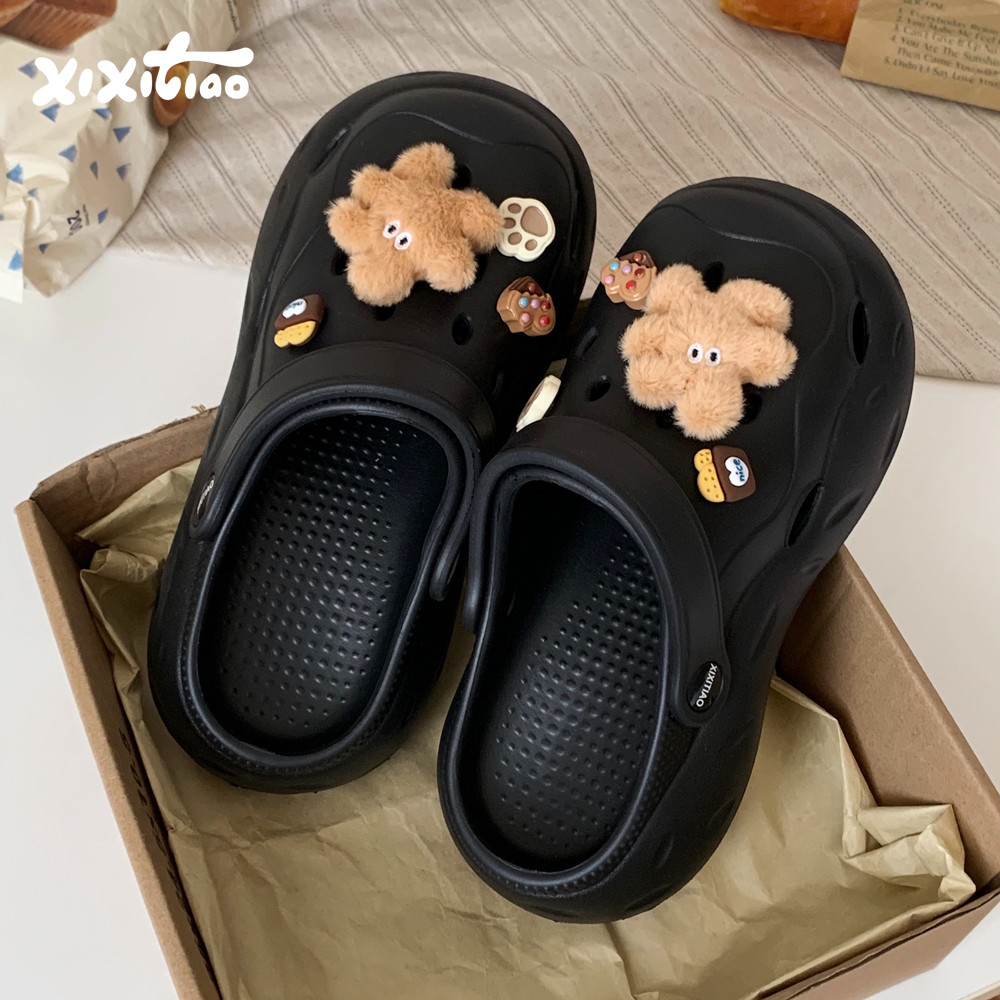 细细条 2024新款棕色小兔洞洞鞋女夏趣味百搭防滑室外包头凉拖鞋,女鞋,洞洞鞋,淘宝优惠券,粉丝福利购,淘宝优惠卷