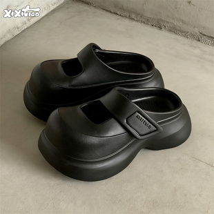 细细条 韩系百搭厚底包头拖女夏休闲时尚 潮酷ins玛丽珍凉拖鞋 个性