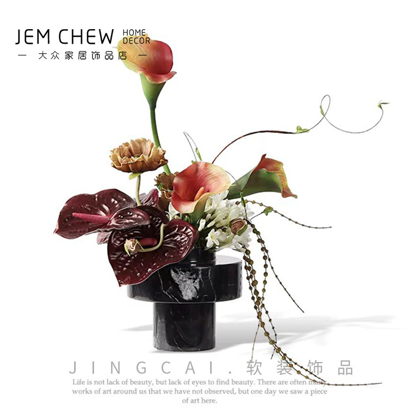 现代轻奢商务用白色花瓶花艺套装洽谈桌会议室别墅餐桌民宿酒店品