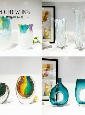 设计师创意银箔手工琉璃异形花瓶客厅样板间售楼部展会高级感摆件
