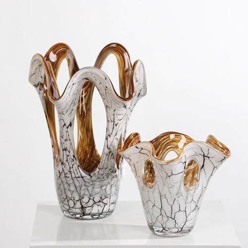 中古风镂空玻璃花瓶花艺黑色抽象艺术创意花器酒店别墅客厅茶几