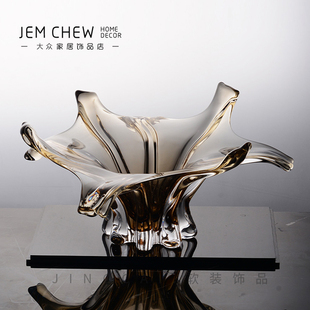 轻奢高级感水晶琉璃果盘 零食餐桌样板间玻璃抽象艺术水果盘摆件