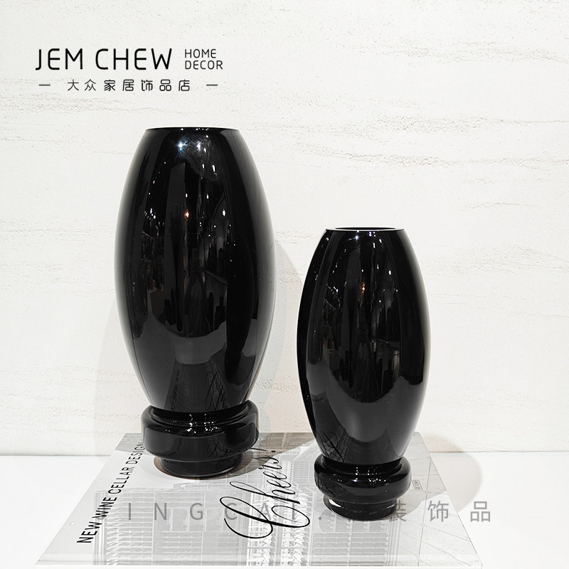 轻奢极简现代咖玻璃花瓶黑色花器样板间售楼处电视柜玄关卧室装饰