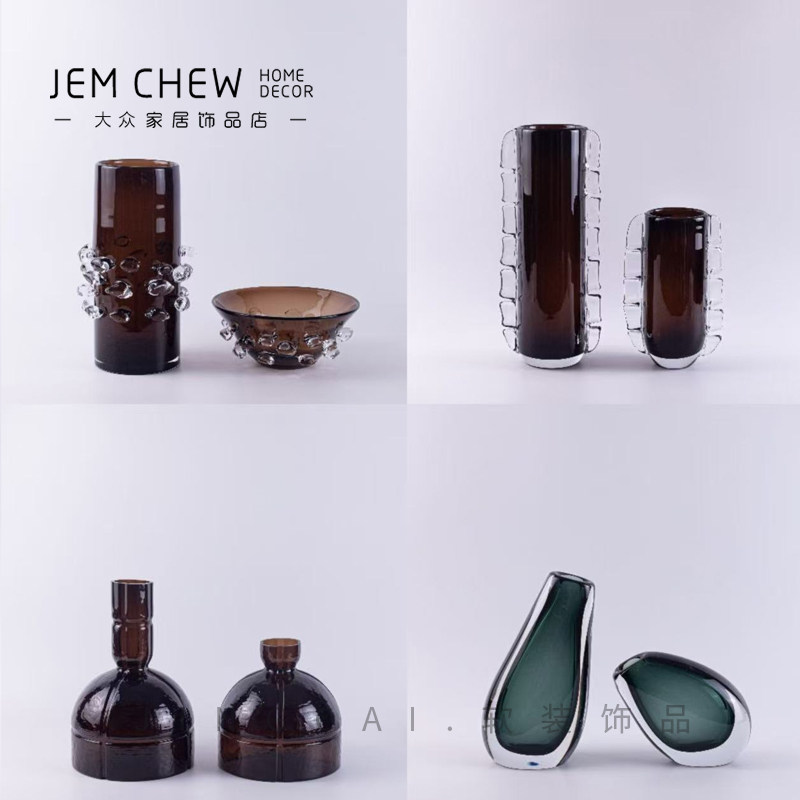 轻奢极简咖色玻璃花瓶样板间售楼处家用玄关卧室茶几插花器高级感