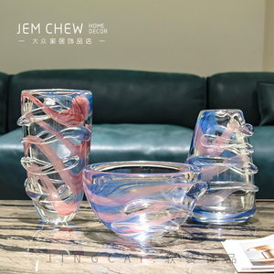 粉蓝彩色琉璃厚重玻璃花瓶样板间售楼处客厅家居软装花器送礼佳品