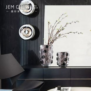 新现代轻奢黑白相间透明加厚玻璃花瓶客厅玄关餐桌插花创意艺术销